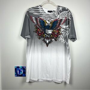 Affliction T Shirt Black Label Eagle Heart Dagger Double Sided Gothic Y2K Large